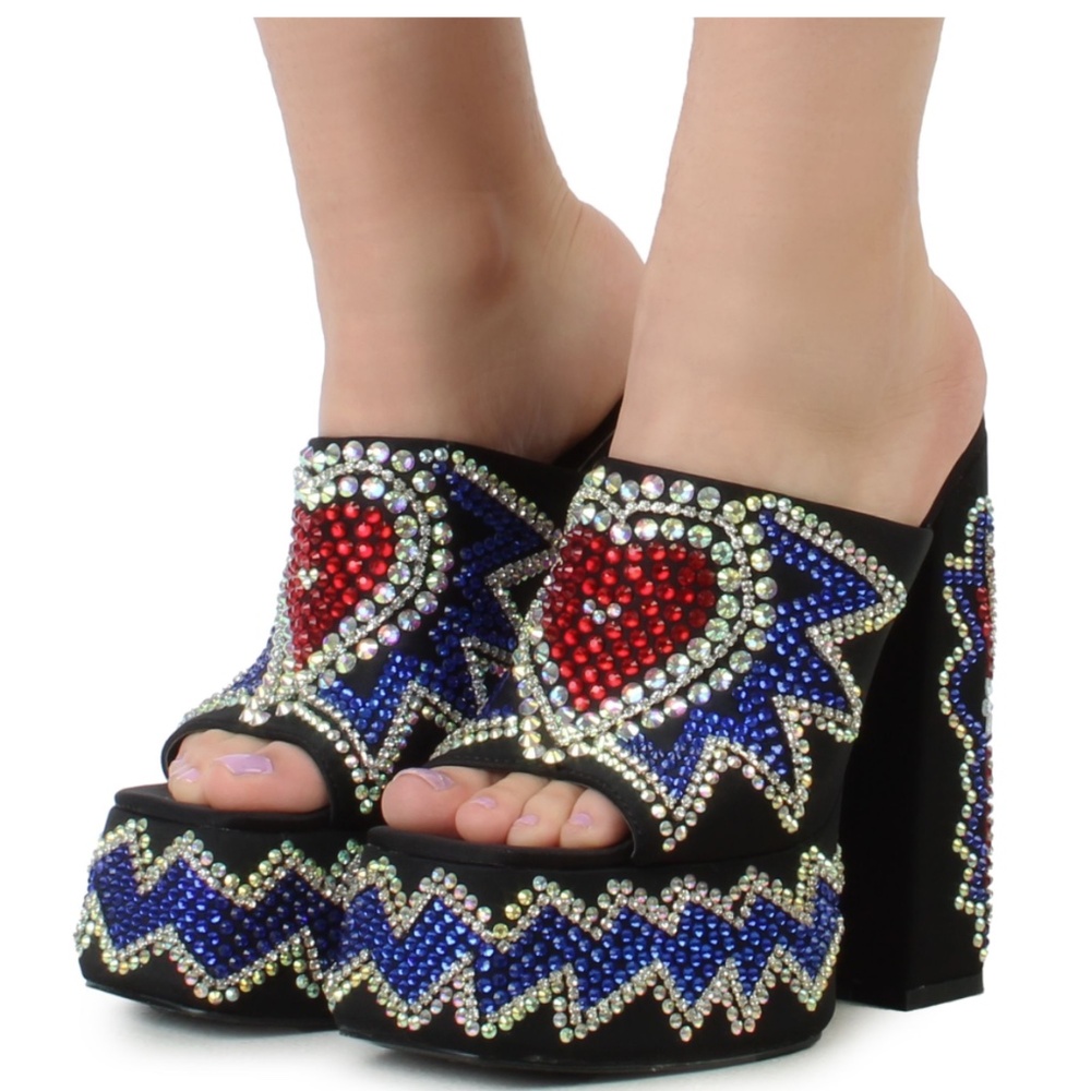 SOLD ——-AZALEA WANG LOGAN EMBELLISHED CHUNKY HEELS